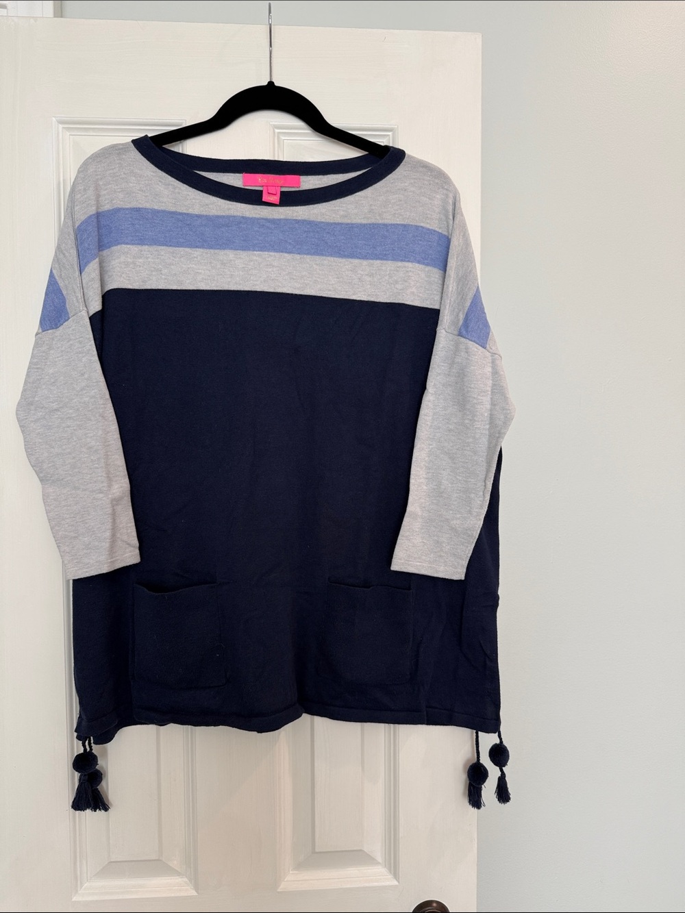 Lilly Pulitzer Women’s Navy and Gray Stripe Pocket Tunic Top